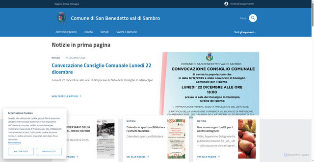 Security scan screenshot of https://www.comune.sanbenedettovaldisambro.bo.it/