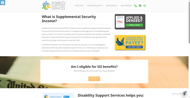 Security scan screenshot of https://www.dssmd.com/qualify-ssdi-ssi-benefits/what-is-supplemental-security-income/