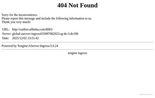 Security scan screenshot of https://cashier.alibaba.com/