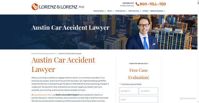 Security scan screenshot of https://www.lorenzandlorenz.com/austin-car-accident-lawyer/