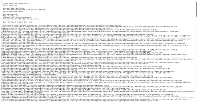 Security scan screenshot of https://code.jquery.com/jquery-1.4.2.min.js