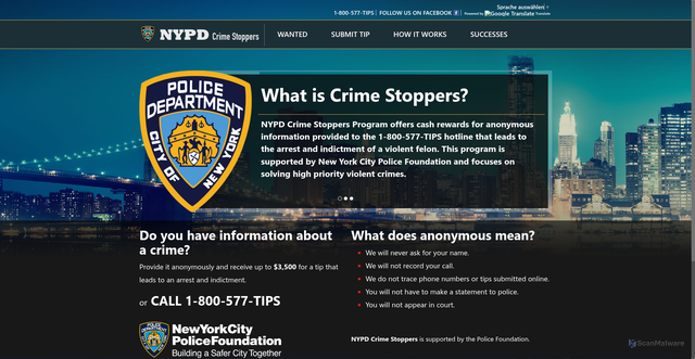Security scan screenshot of https://crimestoppers.nypdonline.org