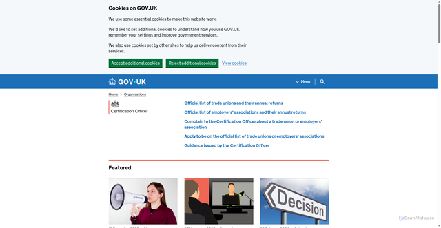 Security scan screenshot of https://www.gov.uk/government/organisations/certification-officer