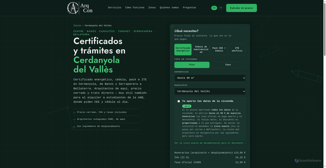 Security scan screenshot of https://arqcon-web.pages.dev/cerdanyola/