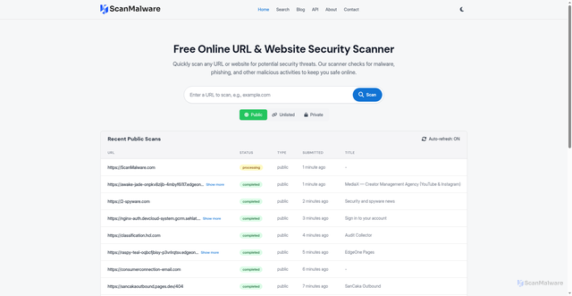 Security scan screenshot of https://ScanMalware.com