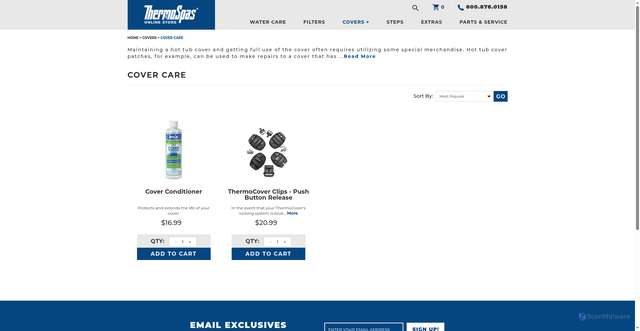 Security scan screenshot of https://online.thermospas.com/Cover-Care-s/39.htm