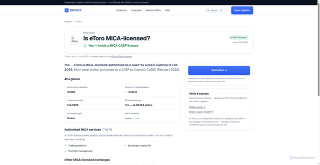 Security scan screenshot of https://eumica.com/exchange/etoro