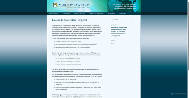 Security scan screenshot of https://murphyinmigracion.com/estatus-de-proteccion-temporal/