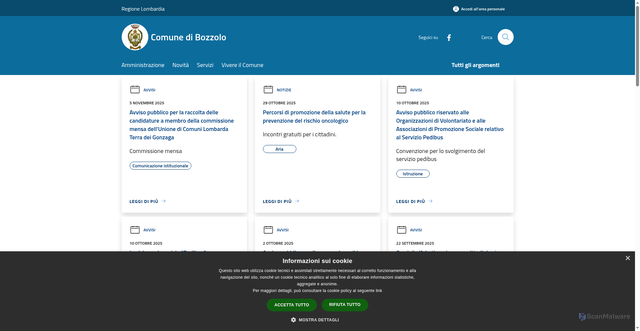 Security scan screenshot of https://www.comune.bozzolo.mn.it/it