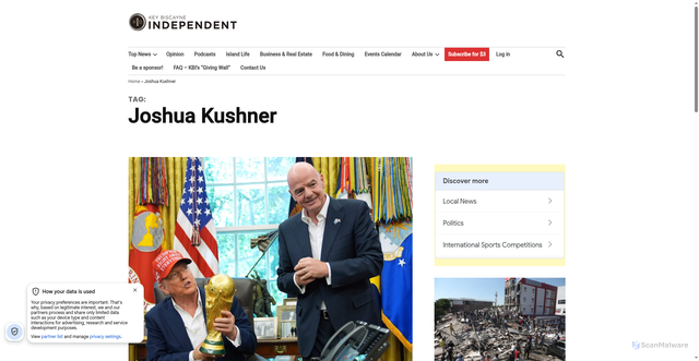 Security scan screenshot of https://kbindependent.org/tag/joshua-kushner/
