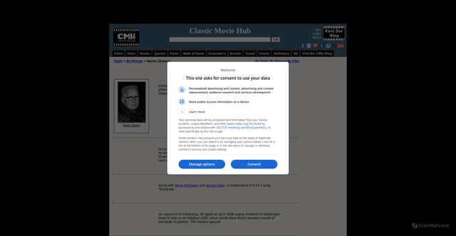 Security scan screenshot of https://www.classicmoviehub.com/facts-and-trivia/star/martin-sheen/