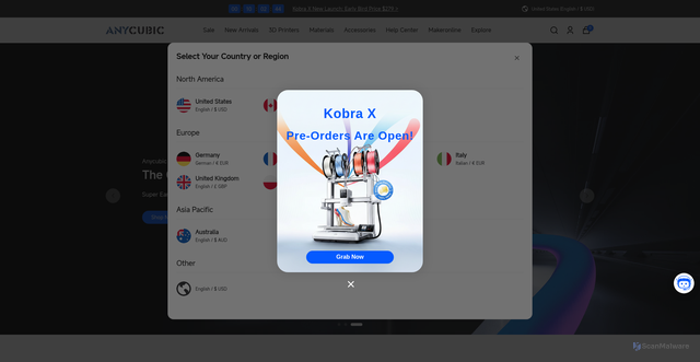 Security scan screenshot of https://store.anycubic.com