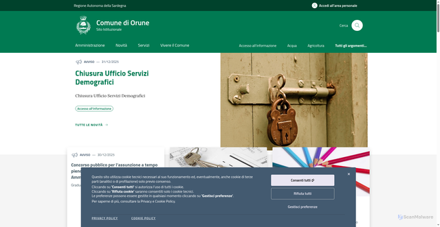 Security scan screenshot of https://www.comune.orune.nu.it/