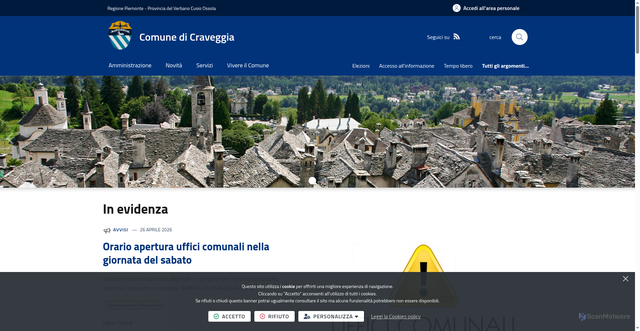 Security scan screenshot of https://www.comune.craveggia.vb.it