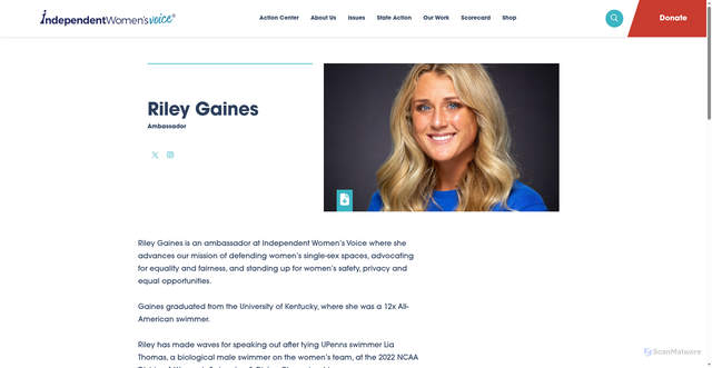 Security scan screenshot of https://www.iwvoice.com/people/riley-gaines/
