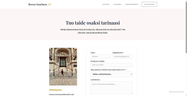 Security scan screenshot of https://roosasaarinenart.com/yhteydenotto/
