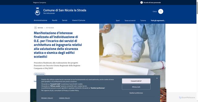 Security scan screenshot of https://www.comune.sannicolalastrada.ce.it/