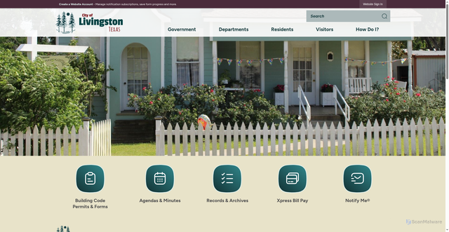 Security scan screenshot of https://www.cityoflivingston-tx.com/