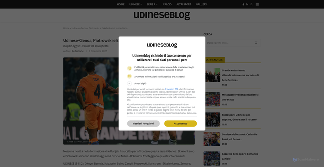 Security scan screenshot of https://www.udineseblog.it/blog-bianconeri/udinese-genoa-piotrowski-e-ekkelenkamp-in-mediana/