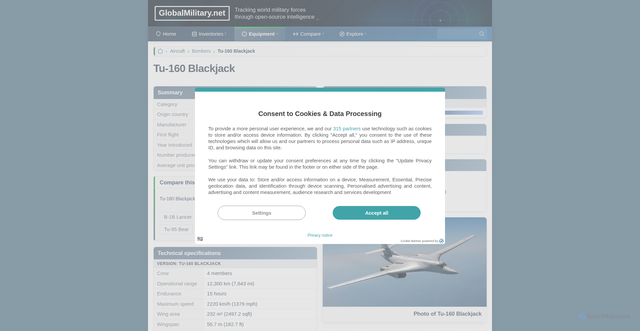 Security scan screenshot of https://www.globalmilitary.net/aircraft/tu-160-blackjack/