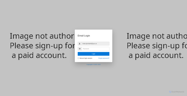 Security scan screenshot of https://sequel-abuj.web.app/owa/state/aHR0cHM6Ly/#linda.bjorkdahl@yao.se