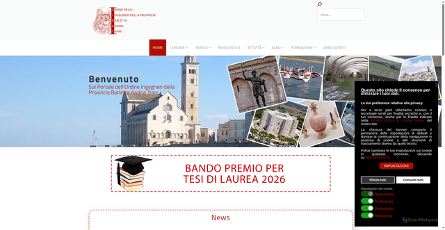 Security scan screenshot of https://www.ordineingegneribat.it/