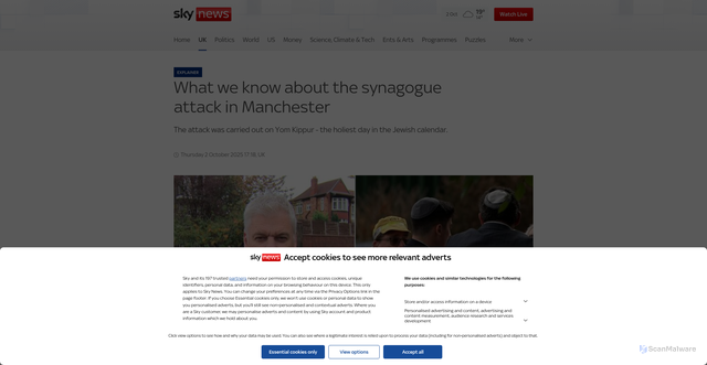 Security scan screenshot of https://news.sky.com/story/what-we-know-about-the-synagogue-attack-in-manchester-13442721