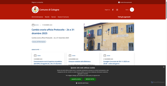 Security scan screenshot of https://www.comune.cologne.bs.it/it