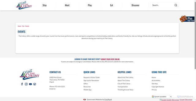 Security scan screenshot of https://www.visitthecolonytx.com/events