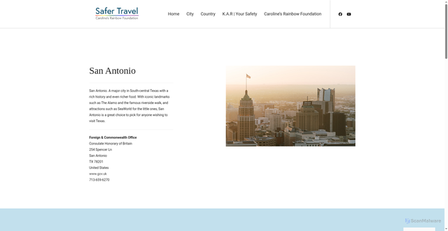 Security scan screenshot of https://www.safertravel.org/san-antonio/