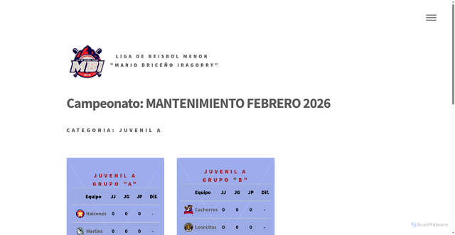 Security scan screenshot of http://beisbolmenorenaragua.com/ligaMBI/juvenil_A/posiciones.html