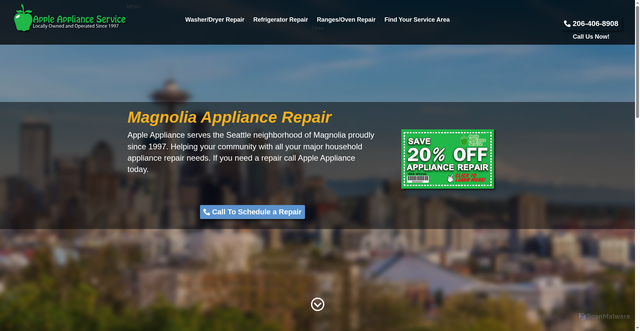 Security scan screenshot of https://appleapplianceservice.com/service-areas/magnolia/
