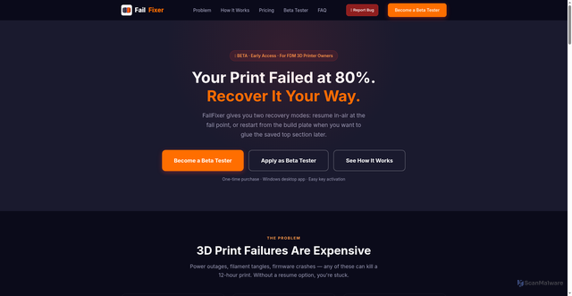 Security scan screenshot of https://failfixer.com/index.html