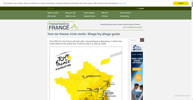 Security scan screenshot of https://www.freewheelingfrance.com/tour-de-france/tour-de-france-2026-route-stage-by-stage-guide.html