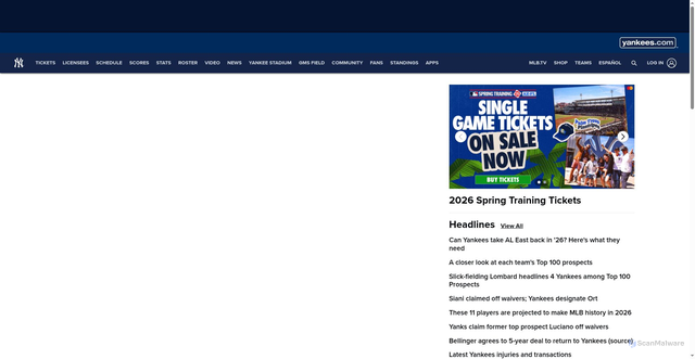 Security scan screenshot of https://yankees.com