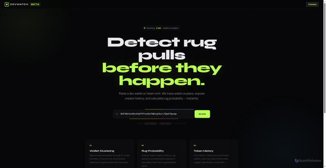Security scan screenshot of https://check-qcpvdzi.devwatchalerts.cyou/?address=BUF5RkVevNXn4VpPYPToeXm75WE1qFAurLfQwSYGpump
