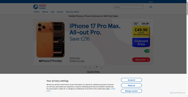 Security scan screenshot of https://tescomobile.com