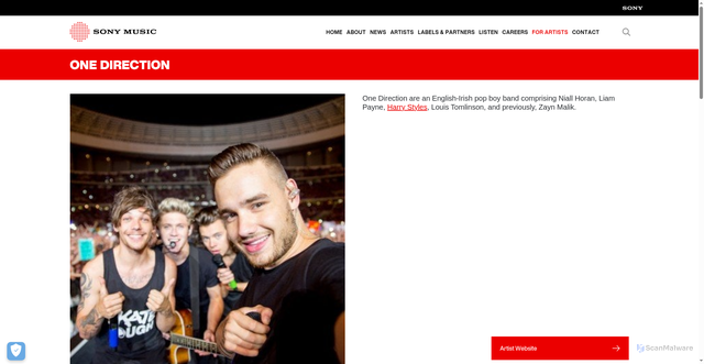 Security scan screenshot of https://www.sonymusic.co.uk/artist/one-direction/