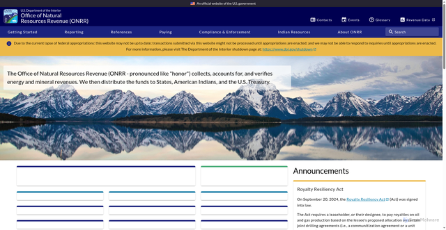 Security scan screenshot of https://onrr.gov/