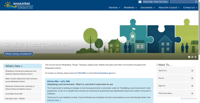 Security scan screenshot of http://www.whakatane.govt.nz/