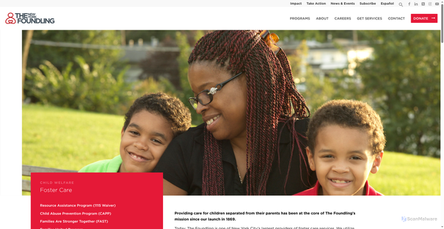 Security scan screenshot of https://www.nyfoundling.org/what-we-do/our-programs/child-welfare/foster-care/