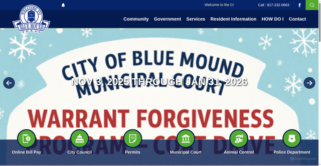 Security scan screenshot of https://bluemoundtexas.gov/