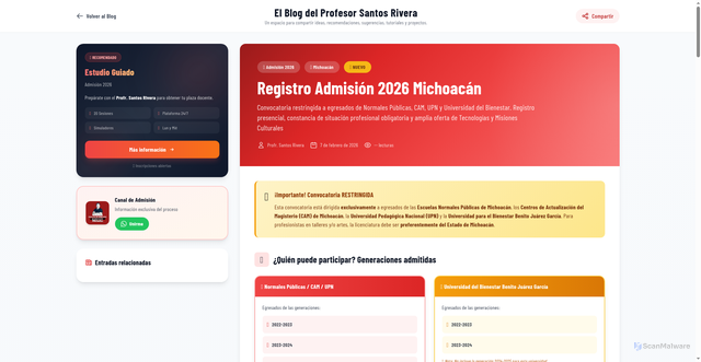 Security scan screenshot of https://blogdesantosrivera.pages.dev/entries/registro-admision-2026-michoacan