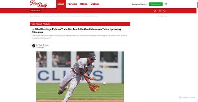 Security scan screenshot of https://twinsdaily.com/news-rumors/minnesota-twins/what-the-jorge-polanco-trade-can-teach-us-about-minnesota-twins-upcoming-offseason-r19274/