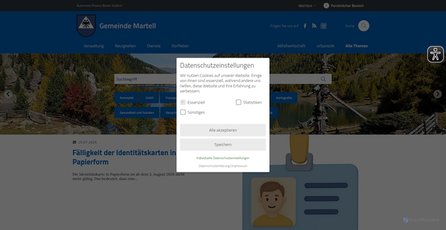 Security scan screenshot of https://www.comune.martello.bz.it/de