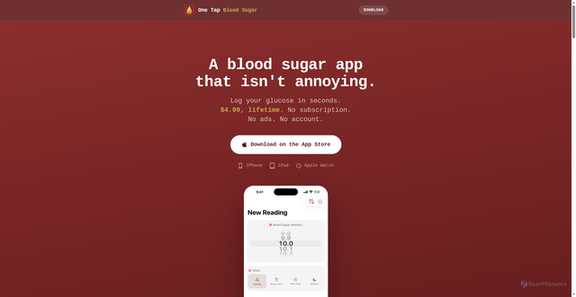 Security scan screenshot of http://onetapbloodsugarapp.com/
