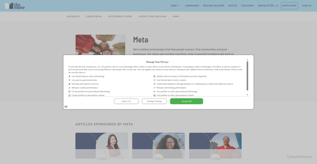 Security scan screenshot of https://www.themuse.com/profiles/meta/articles