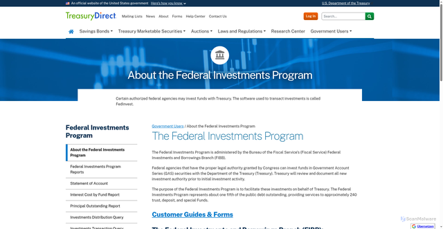 Security scan screenshot of https://www.treasurydirect.gov/government/federal-investments-program/