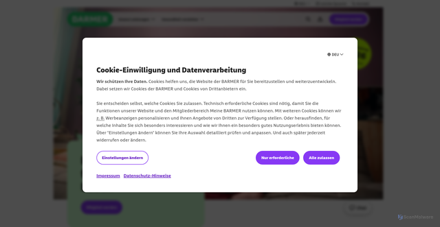 Security scan screenshot of https://barmer.de