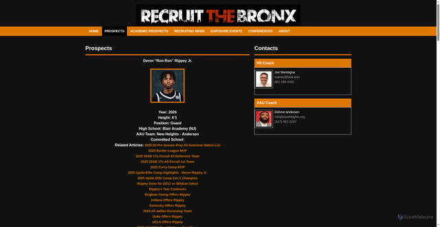 Security scan screenshot of https://www.recruitthebronx.com/index.php/prospects/get_prospects_details/15992